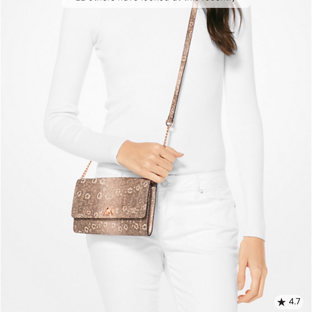 Michael Kors J Mott Lizard Embossed lesther Crossbody Rose Gold‎